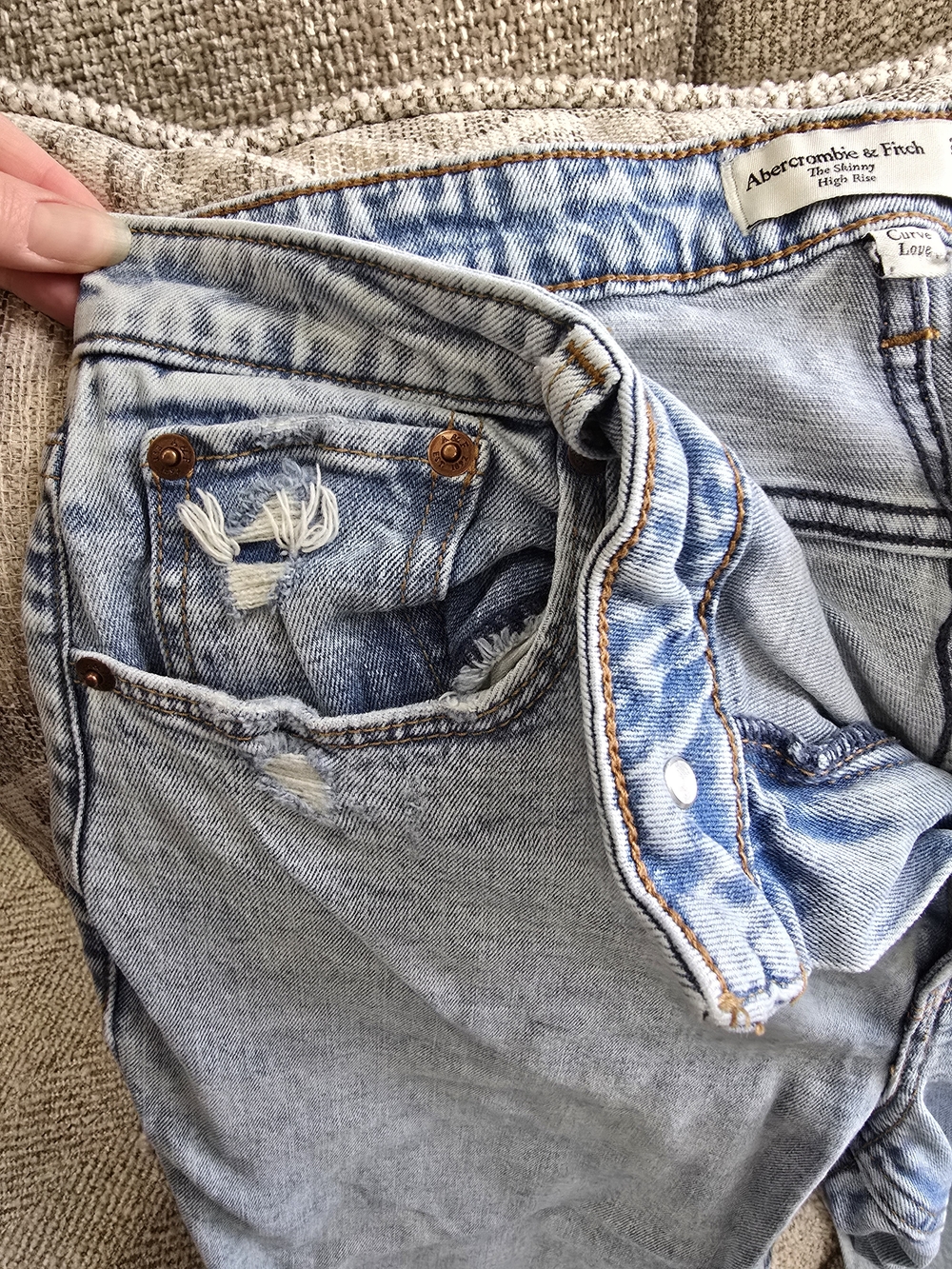 Abercrombie & Fitch Light Blue High-Rise Distressed Jeans